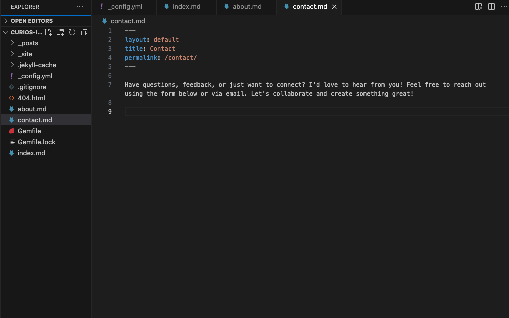 Front Matter and Text Content in the Contact Page