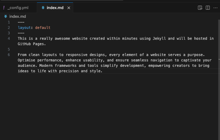 Front Matter and Text Content in the Index Page