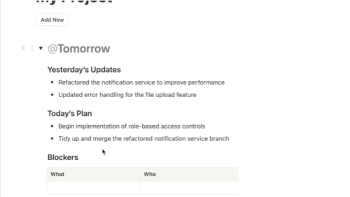 Yesterday's Updates, Today's Plan and Blockers